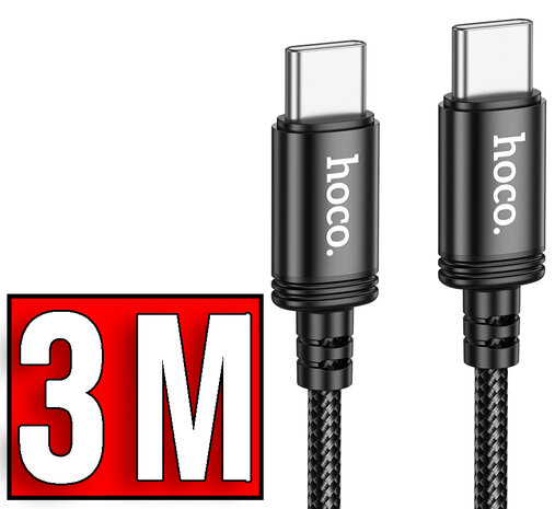 Hoco X91 Oplaad &amp; Data Type C Gevlochten Kabel 3 Meter 60W- Zwart