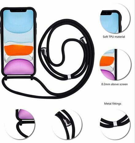 Samsung S20 FE Zwart - TPU Back Cover met Koord