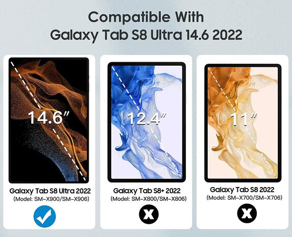 Samsung Tab S8 Ultra Zwart &amp; Glas - Smart Cover