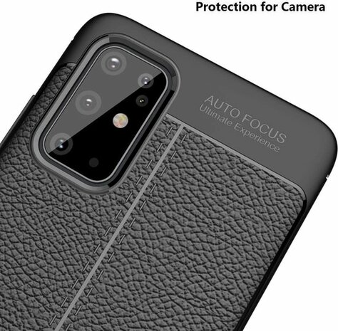Samsung S20 Plus Hoesje - Leather Textured Back Cover - Zwart