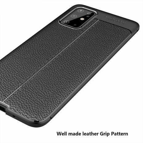 Samsung S20 Plus Hoesje - Leather Textured Back Cover - Zwart