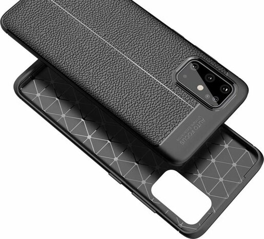 Samsung S20 Plus Hoesje - Leather Textured Back Cover - Zwart