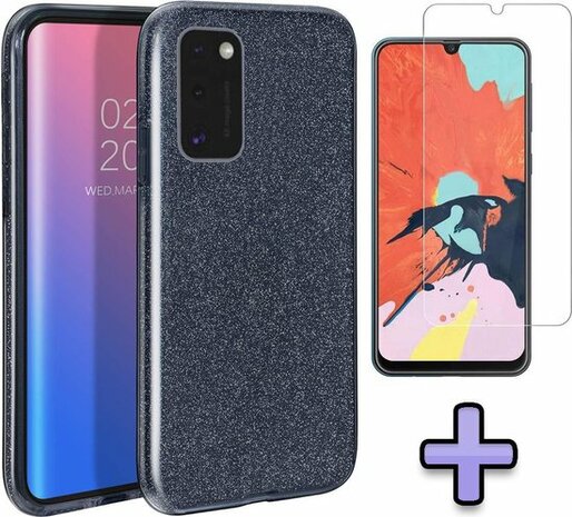 A41 - Glitter Back Cover &amp; Glas - Zwart