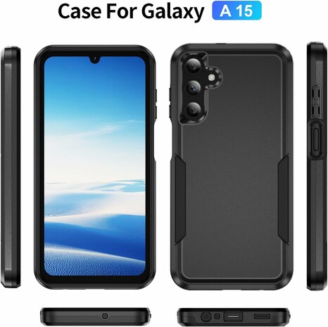 Samsung A15 Zwart - Heavy Duty Armor Back Cover