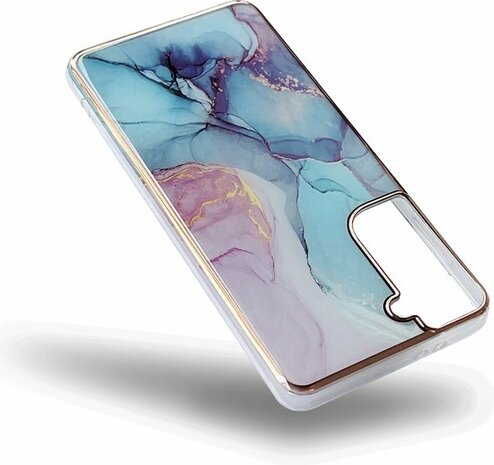 Samsung S21 FE - Marmer Back Cover - Blauw