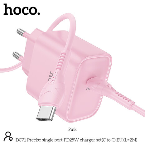 Nintendo Switch - 2m Type C &amp; Stekker (DC71) - 25W - Roze