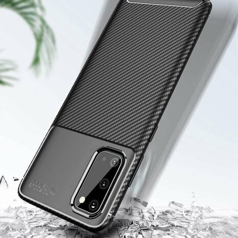 Samsung S20 Plus - Carbon Textured Back Cover - Zwart