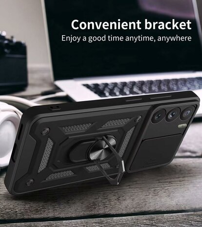 Oppo Reno 13 - Zwart &amp; 2x Glas - Armor met Kickstand