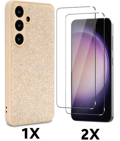Samsung S25 Plus - Goud - Diamant Glitter &amp; 2x Glas