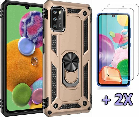 Samsung A41 Goud - Armor met Kickstand Ring &amp; 2X Glas