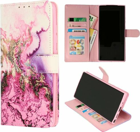 Samsung A22 5G met Marmer Paars Print - Book Case