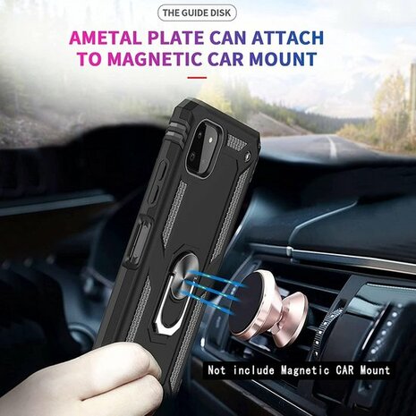 Samsung A22 5G Zwart &amp; 2X Glas - Armor met Kickstand Ring
