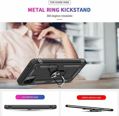 Samsung A22 5G Zwart &amp; 2X Glas - Armor met Kickstand Ring