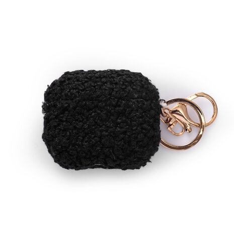 AirPods 3 - Zwart - Schokbestendig Teddy Furr Cover met Ring &amp; Sleutelhanger
