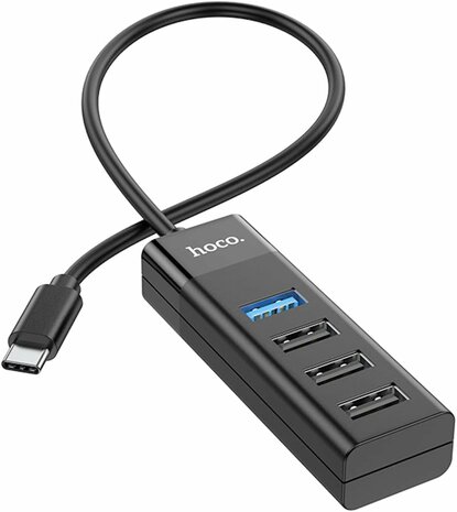 Hoco 4 in 1 Poort USB Hub - Type C naar 1X USB-A 3.0 en 3X USB-A 2.0 - Zwart