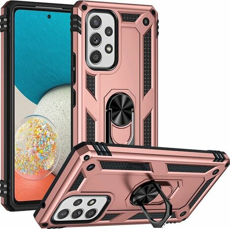 Samsung A23 Roségoud &amp; Glas - Armor met Kickstand Ring