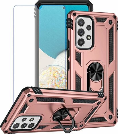 Samsung A23 Roségoud &amp; Glas - Armor met Kickstand Ring