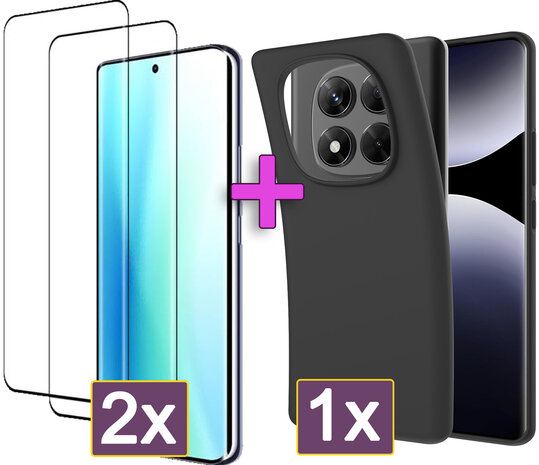 Redmi Note 14 Pro Plus - Siliconen Back Cover &amp; Glas - Zwart