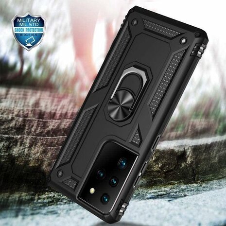 Samsung S21 Ultra Zwart - Armor met Kickstand Ring