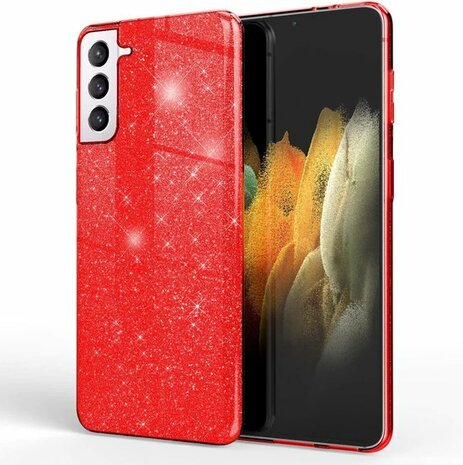 Samsung S21 Plus - Glitter Back Cover - Rood