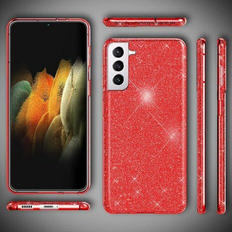 Samsung S21 Plus - Glitter Back Cover - Rood