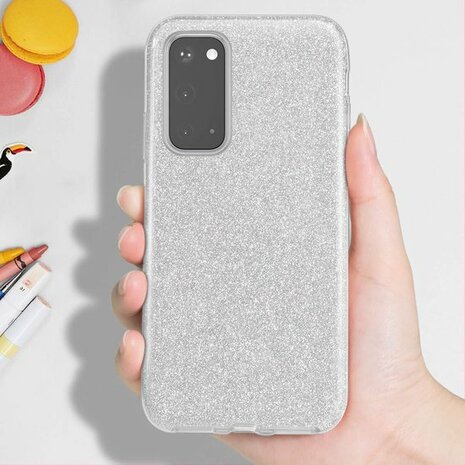 Samsung S20 - Siliconen - Glitter Back Cover - Zilver