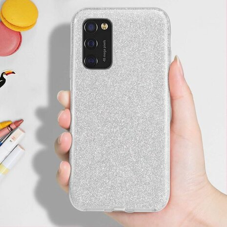 A41 - Glitter Back Cover &amp; Glas - Zilver