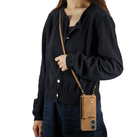 Oppo A98 Sienna Brown - Back Cover met Koord