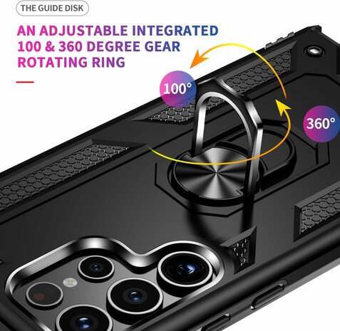 Samsung S24 Ultra Zwart - Armor met Kickstand Ring
