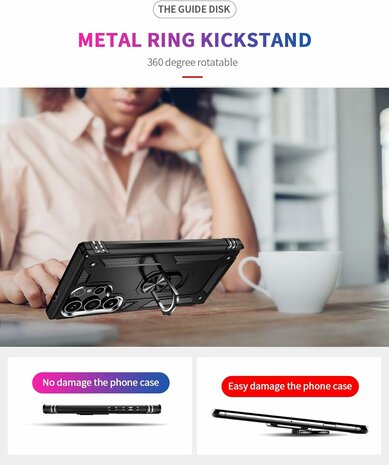 Samsung S24 Ultra Zwart - Armor met Kickstand Ring