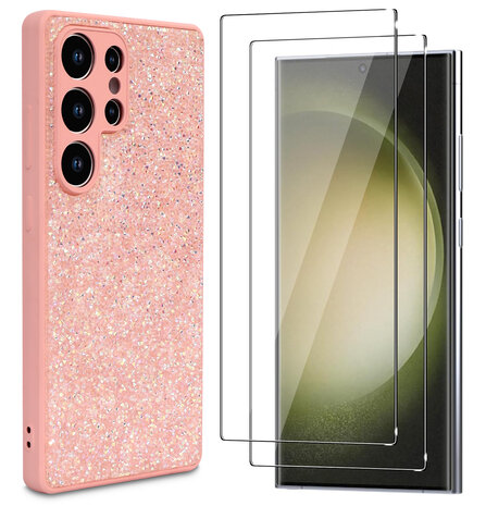 Samsung S25 Ultra - Roze - Diamant Glitter &amp; 2x Glas