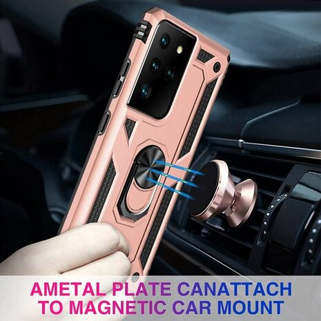 Samsung S21 Ultra Roségoud - Armor met Kickstand Ring
