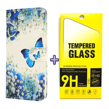 Samsung S25 Plus - Book Case &amp; Glas - Blauwe Vlinder
