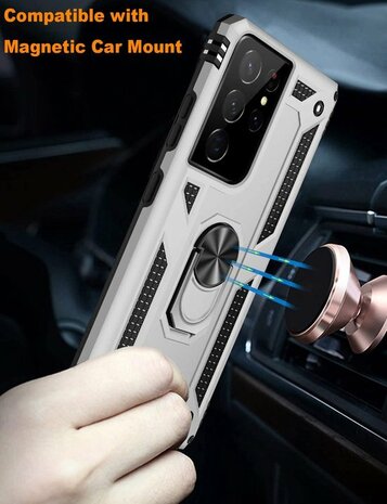 Samsung S22 Ultra Grijs - Armor met Kickstand Ring