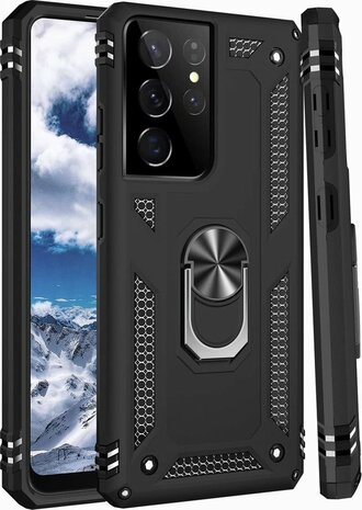 Samsung S22 Ultra Zwart - Armor met Kickstand Ring