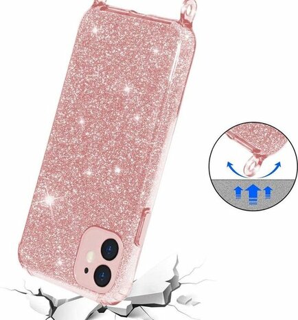 Samsung S21 Ultra Roze - Glitter Back Cover met Koord