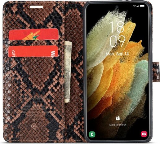 Samsung S21 FE Bruin - Slangen Book Case