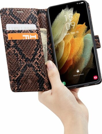 Samsung S21 FE Bruin - Slangen Book Case