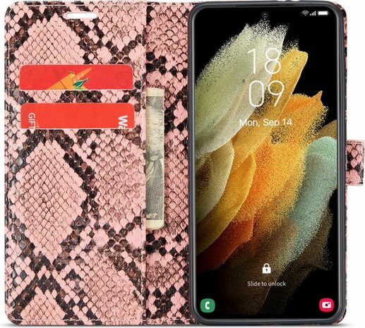 Samsung S21 FE Roze - Slangen Book Case