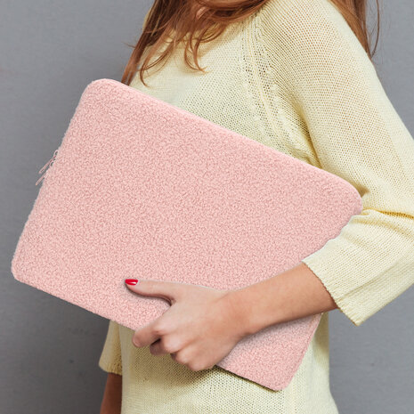 Teddy Sleeve Bag - Laptophoes &amp; Tablet 13 inch - Roze