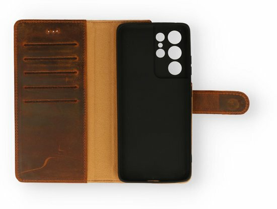 Samsung S21 Ultra Bruin - Lederen Book Case