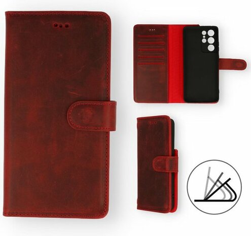 Samsung S21 Ultra Rood - Lederen Book Case