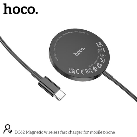 Hoco MagSafe Oplader - Snel Lader (Type C) - 1m USB C - Zwart