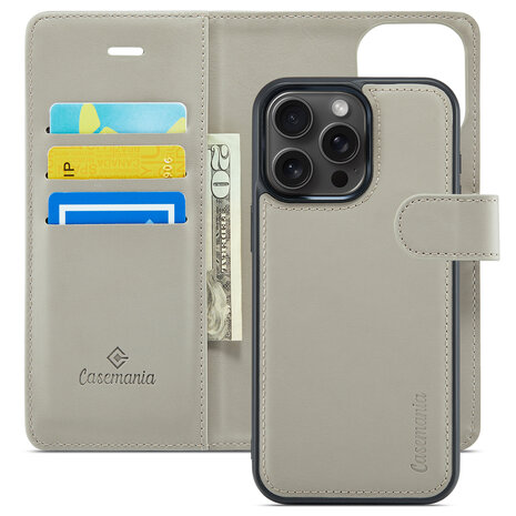 iPhone 15 Pro - 2 in 1 Book Case - Smoke Gray