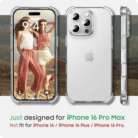 iPhone 16 Pro Max - Anti Shock &amp; 2X Glas - Transparant