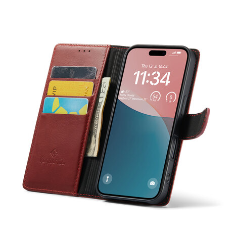iPhone 16 - Rood - Lederen Book Case