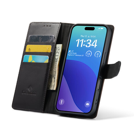 iPhone 16 Pro - Zwart - Lederen Book Case