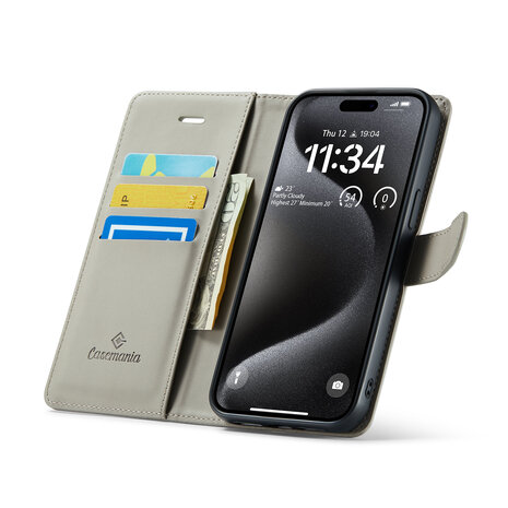 iPhone 15 - 2 in 1 Book Case - Smoke Gray