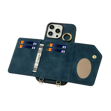 iPhone 16 Pro - Navy Blue - 2 in 1 MagSafe Wallet Case met Koord