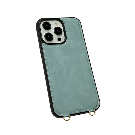 iPhone 16 Pro Max - Aqua Blue - 2 in 1 MagSafe Wallet Case met Koord